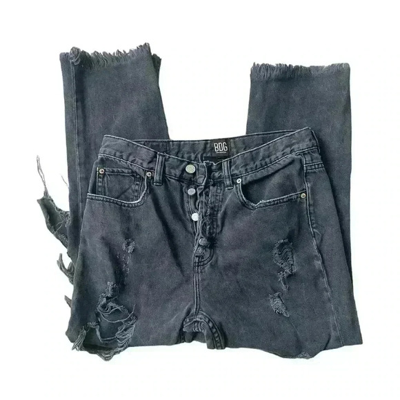 Urban Outfitters BDG High Rise Ripped Distressed Black Jeans Size 28 - Picture 3 of 8